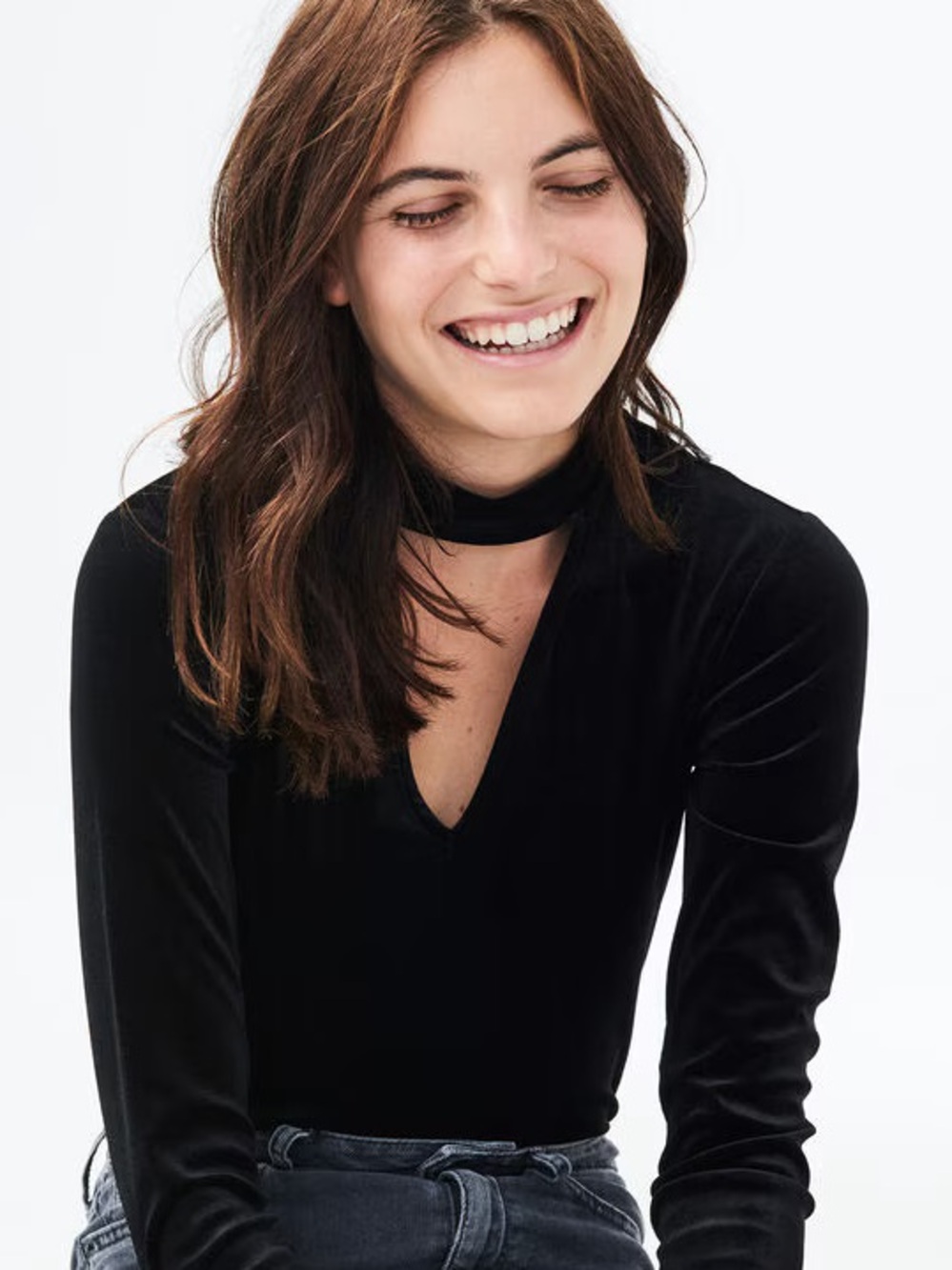 Kendall + Kylie Black Choker V-Neck Long Sleeve Bodysuit XS